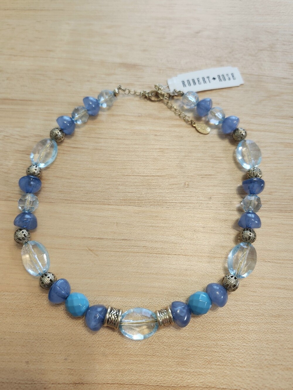 Robert & Rose Blue and Turquoise Bead Necklace with Goldtone NEW